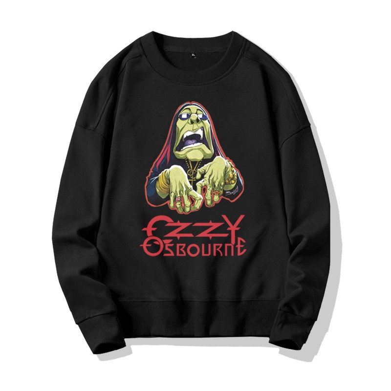 宝凡柏ozzy奥兹黑色安息日摇滚印花复古联名春秋宽松无帽衫圆领卫衣