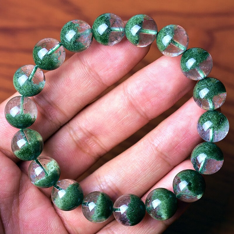 东海水晶 顶妃 绿幽灵手串 男女款一物一图聚宝盆 千层沙满绿绿水晶