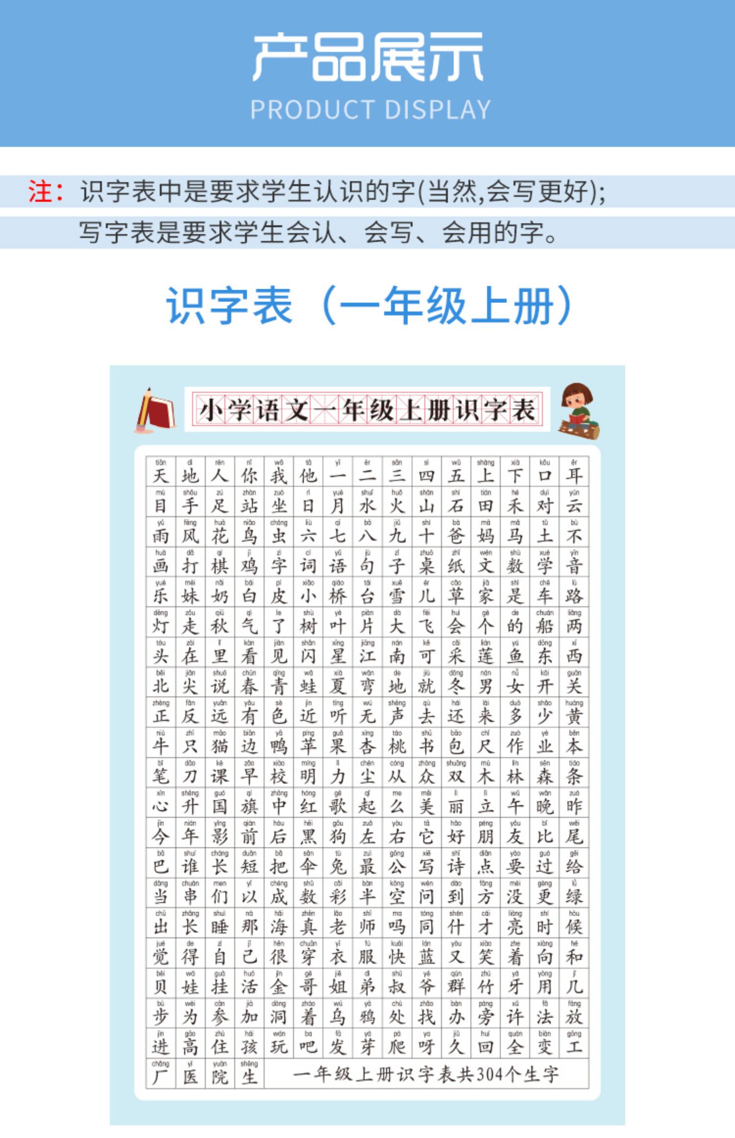 雲雍易蓓2021新款一二年級語文冊生字識字表掛圖掛畫班級牆貼紙123