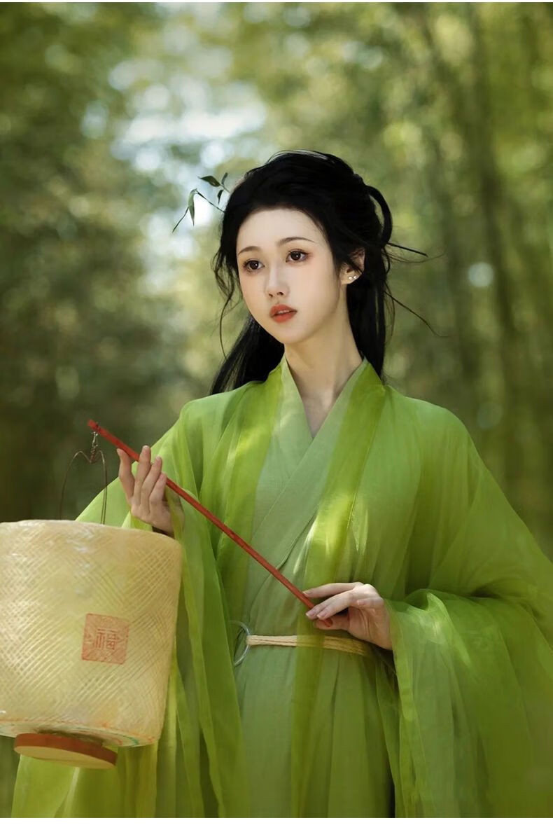季欢 汉服女古风超仙飘逸魏晋风绿色直裾大袖中国风晋制交领广袖流仙