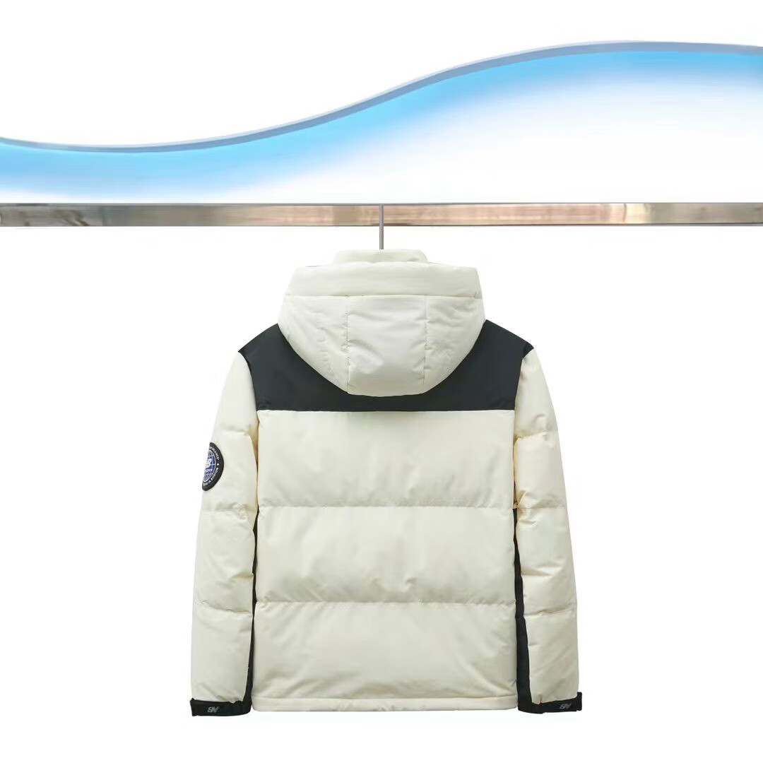 nb潮牌男女徽章地球羽绒服男短运动连帽户外加厚保暖外套 米白色 xl