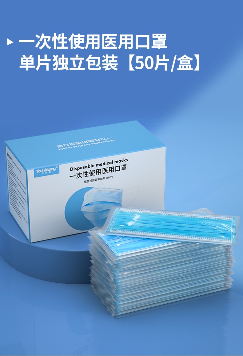 优禾康一次性医用口罩无纺布成人熔喷布防尘雾霾三层透气防护医用外科
