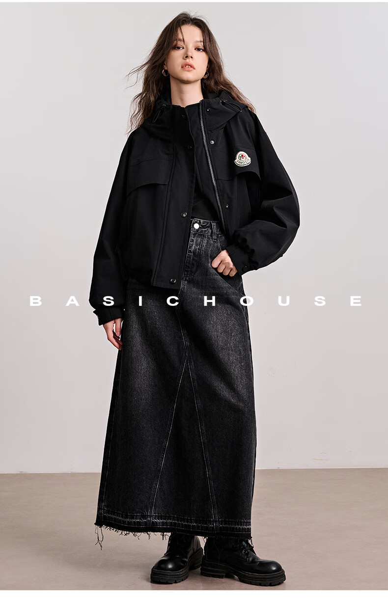 BASIC HOUSE/百家好山系户冬季2024鸭绒保暖卡其色外连帽羽绒服女2024冬季90鸭绒保暖外套 卡其色 M详情图片14