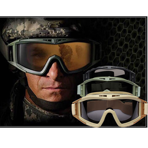 户外cs眼镜沙漠战术风镜军迷防风防雾野战防爆护目镜三片装卡其
