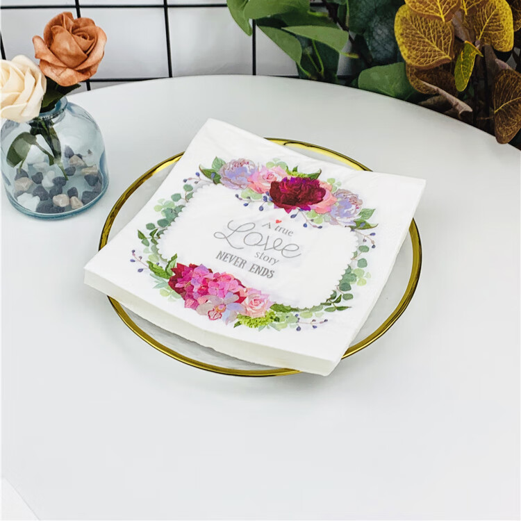 久洁清新花朵印花餐巾纸酒店餐厅口布婚宴装饰纸巾餐垫家用餐巾20张装