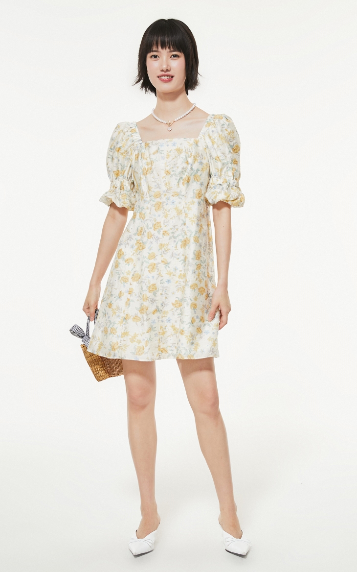 only春季新款时尚甜美小清新大花图案连衣裙女121207156h25mya印花