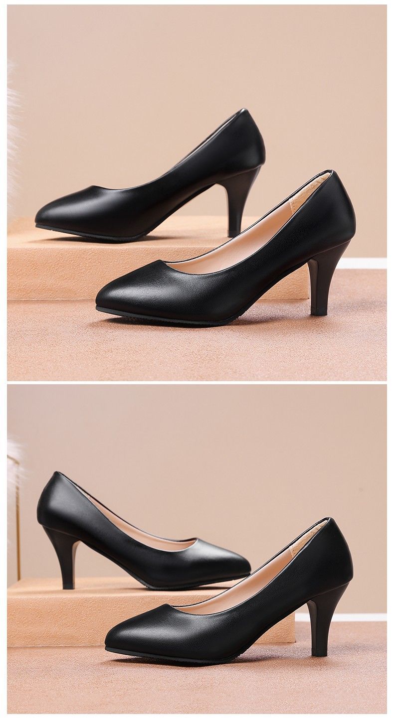 大东软皮职业工作鞋女68cm黑色空乘礼仪面试上班鞋久站不累脚皮鞋大冬