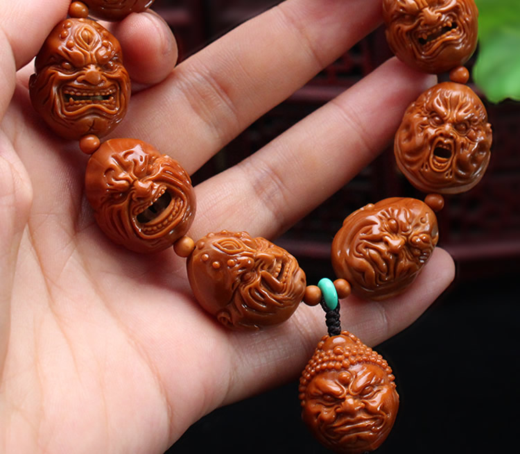 艾美福山鬼恶僧橄榄核手串纯手工雕刻铁核肌肉恶僧佛爷橄榄胡手链男士