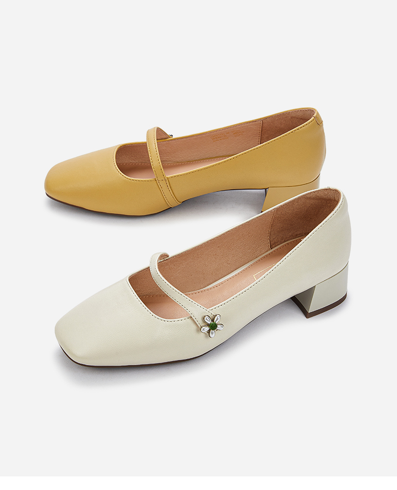 热风女鞋2021年秋季新款女士通勤百搭粗跟浅口单鞋女 03米色 38(偏大