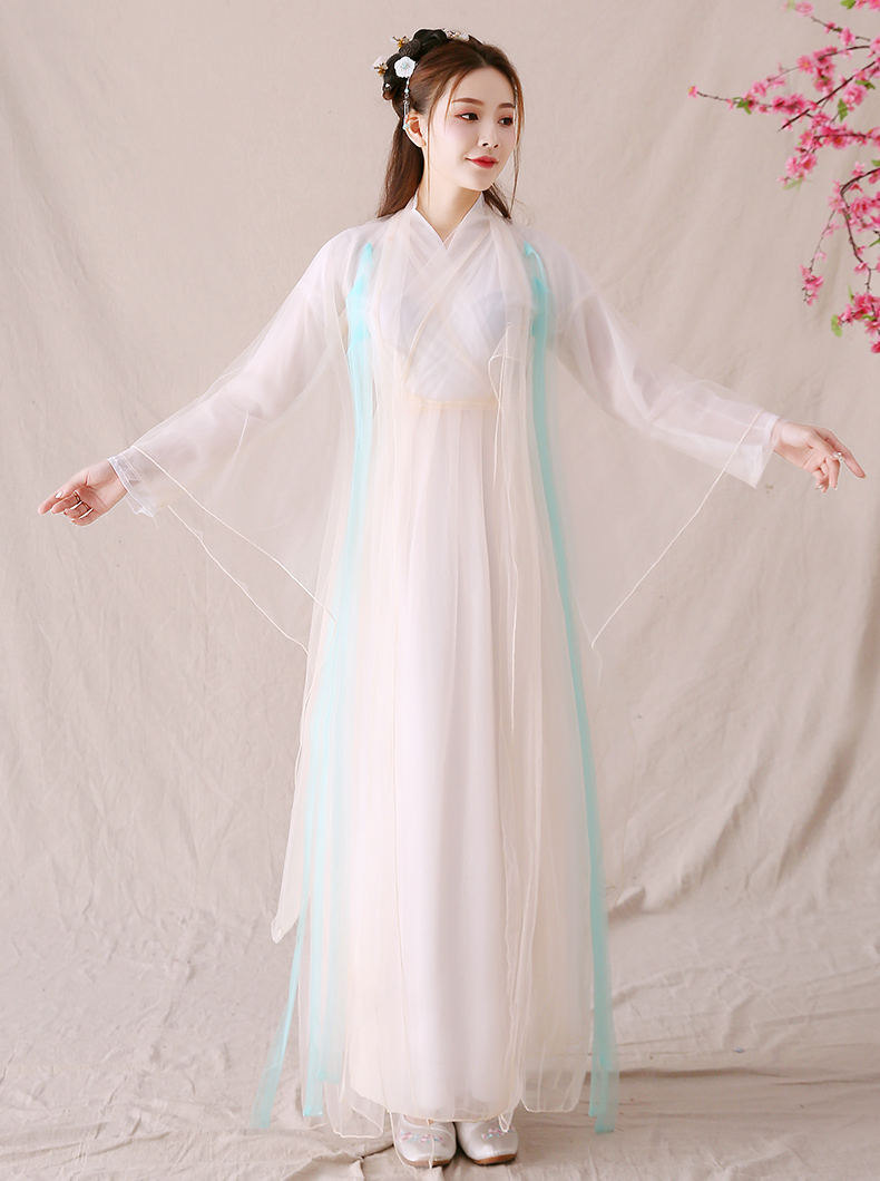 古装汉服女仙气飘逸古风仙女纱中国风学生飘逸古筝舞蹈演出服长裙图片