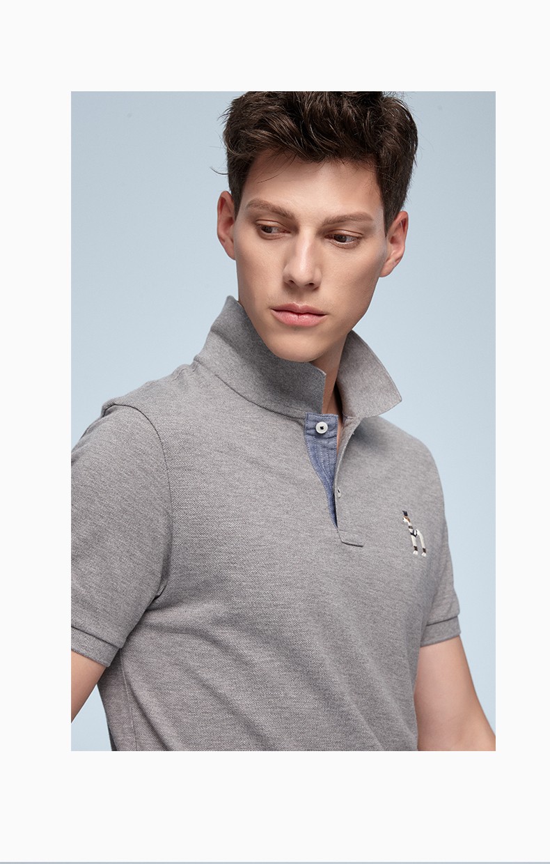 【高支数纯棉】hazzys哈吉斯男装 夏季款易穿搭短袖花纱小狗polo衫as