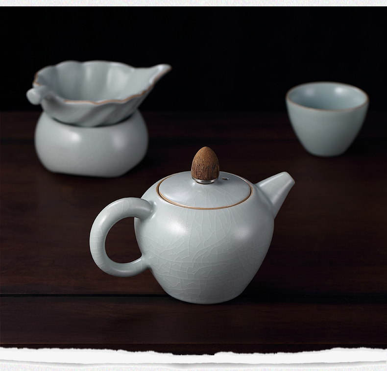 台湾丰子汝窑高端茶具功夫茶具泡茶壶套装陶瓷茶杯可养开片茶漏天青10
