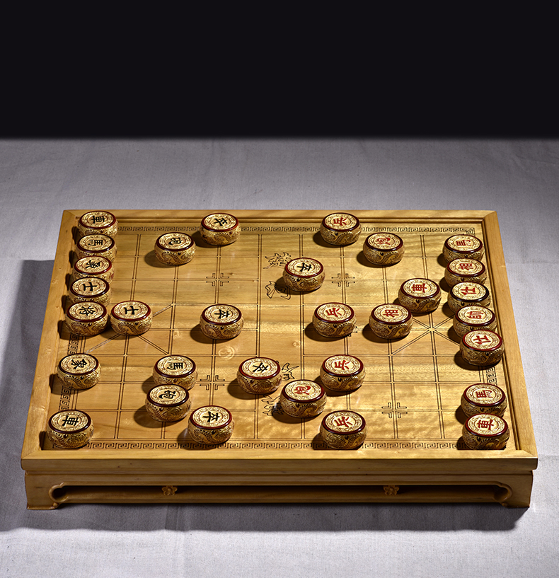 金丝楠木中国象棋套装实木高档描金雕龙象棋套装 5分金丝楠木双面棋盘