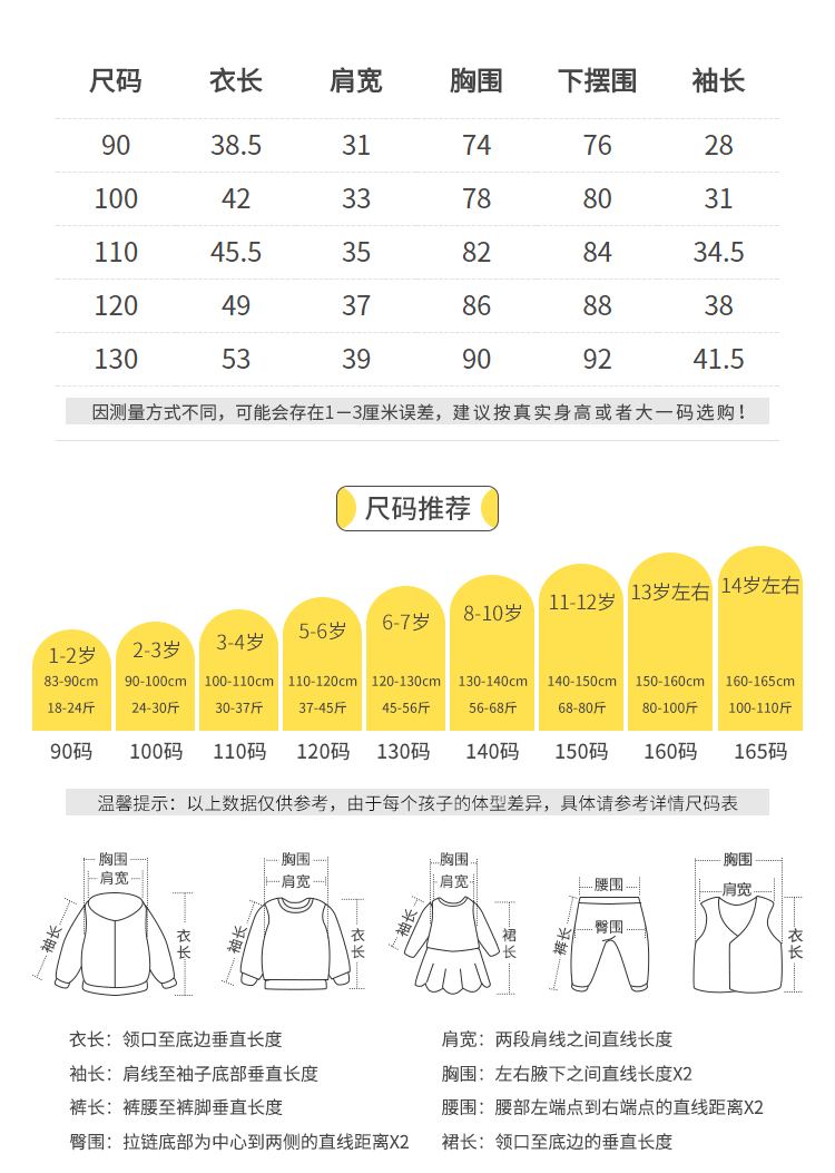 童装外套尺码表图片