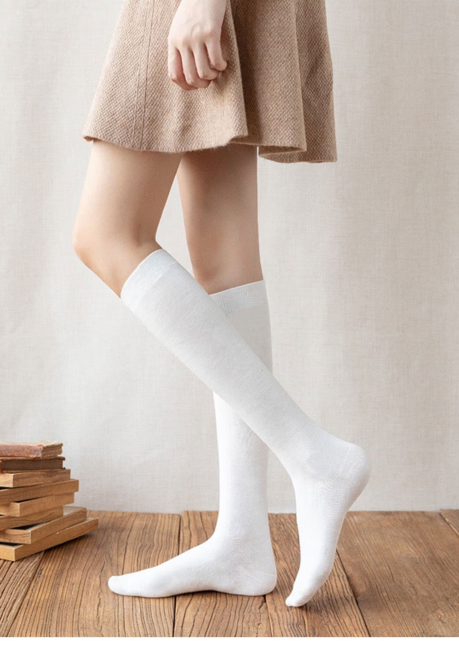 法国佐罗骑士袜子女棉袜女士小腿袜 外穿jk短裙微压袜 美腿纯色长筒袜