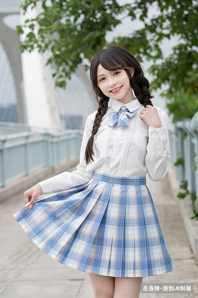 圣洛锋原创jk制服百褶裙女银线格裙套装全套少女学生日系学院风绿野