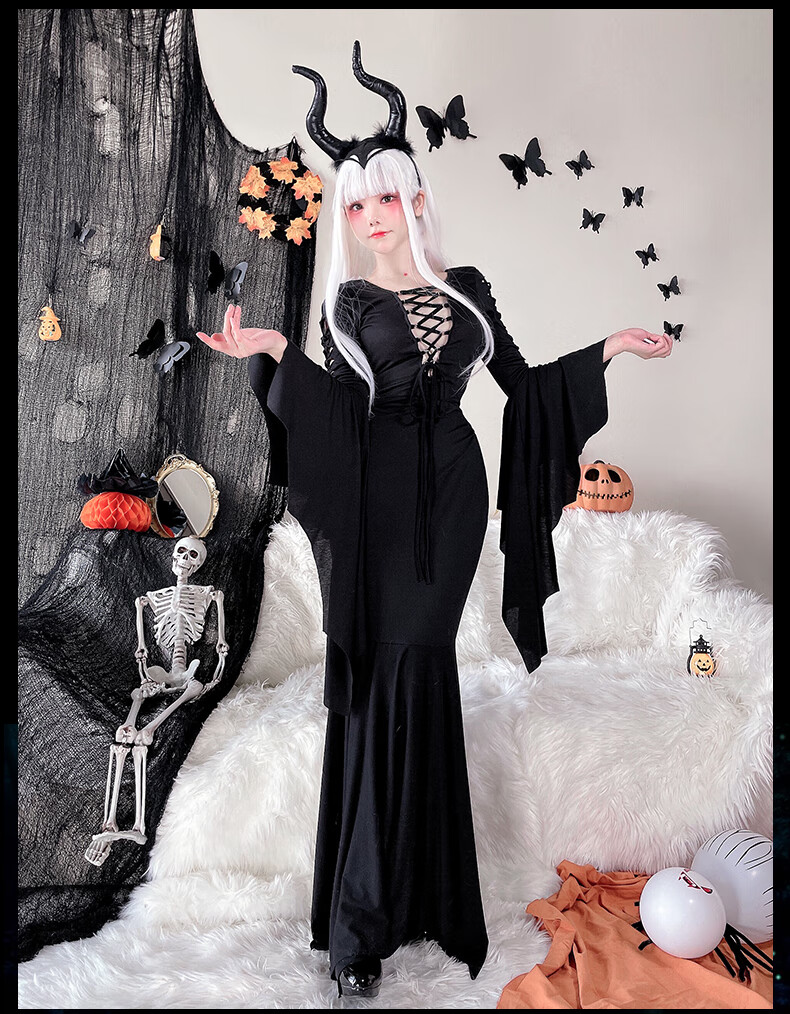 学生乐 欧洲中世纪服装万圣节中世纪复古绑带女巫长魔法师长袍小魔女