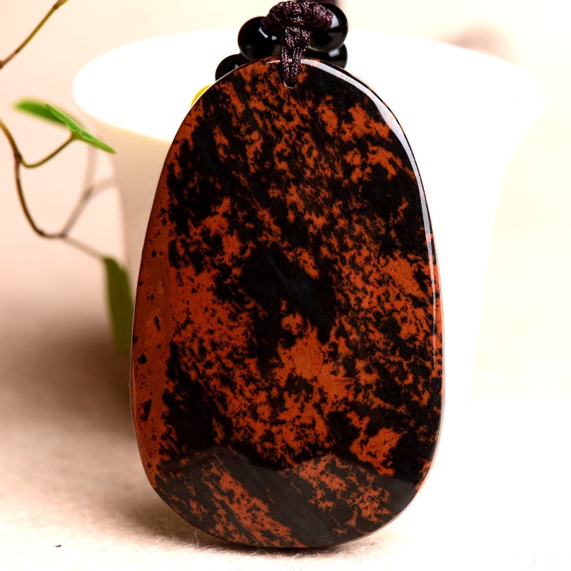 珒福源天然水晶金丝红耀石本命佛吊坠项链黑曜石虚空藏菩萨男款礼物