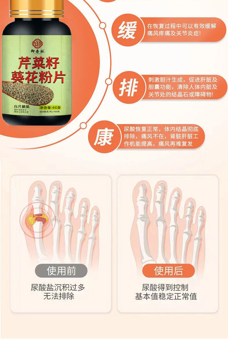 芹菜籽片葵花粉痛风尿酸高嘌呤手脚关节红肿热痛 五盒超值巩固装