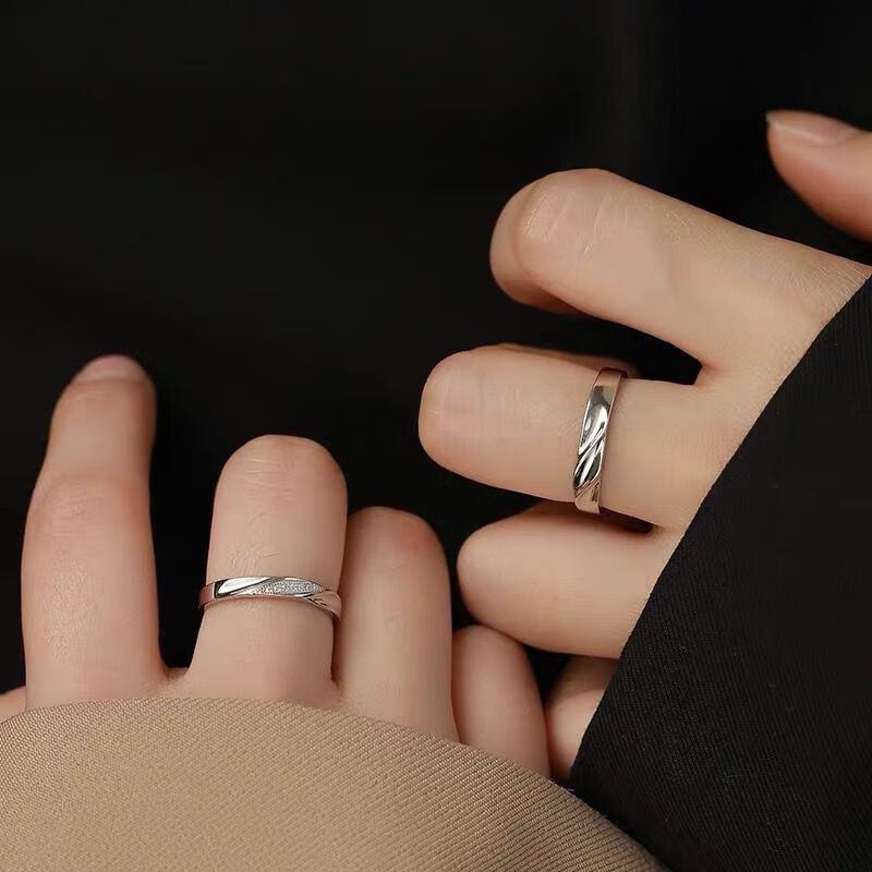 男男对戒太阳月亮情侣戒指银一对简约学生男女异地恋日月星辰对戒刻字