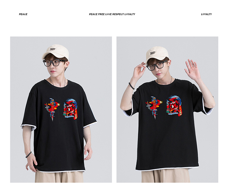 国潮短袖男潮牌ins宽松中国风大码户外夏季潮胖子半袖t恤hu adidas e