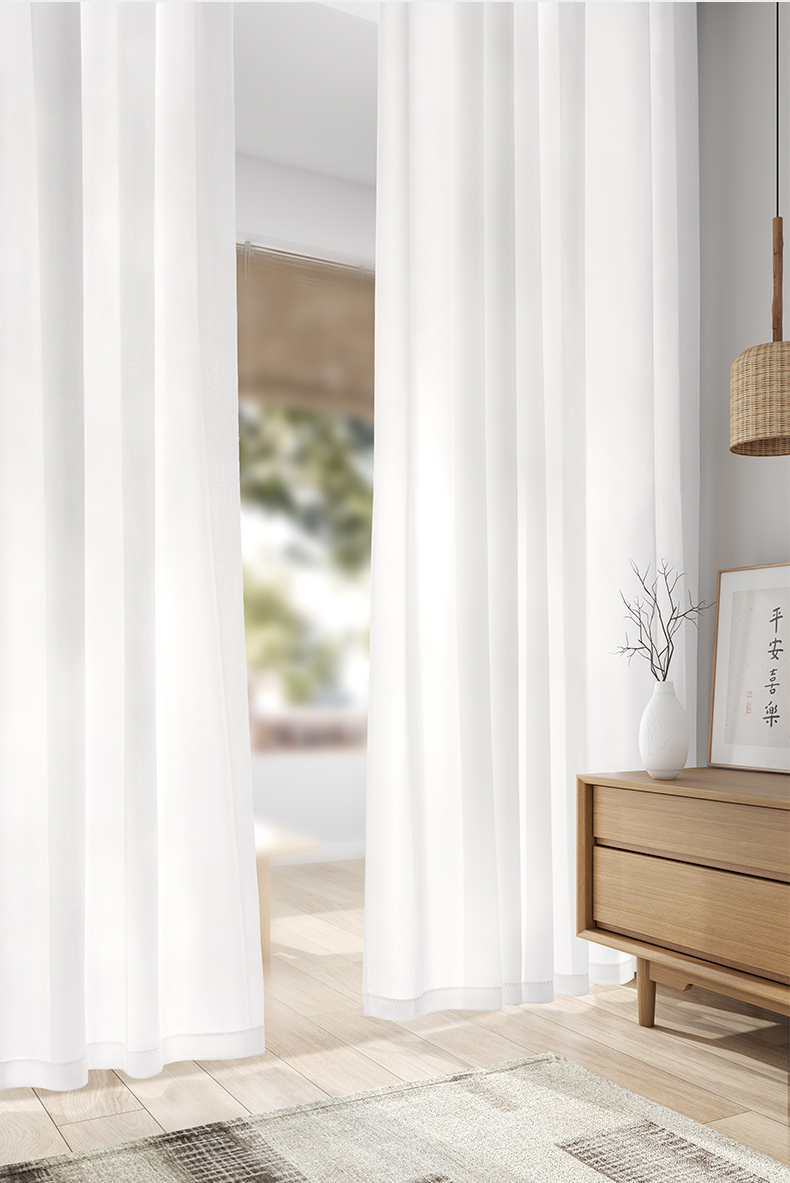 白纱纱帘窗帘日式透光不透人阳台卧室飘窗挂钩式防晒纱白色纱幔 加厚