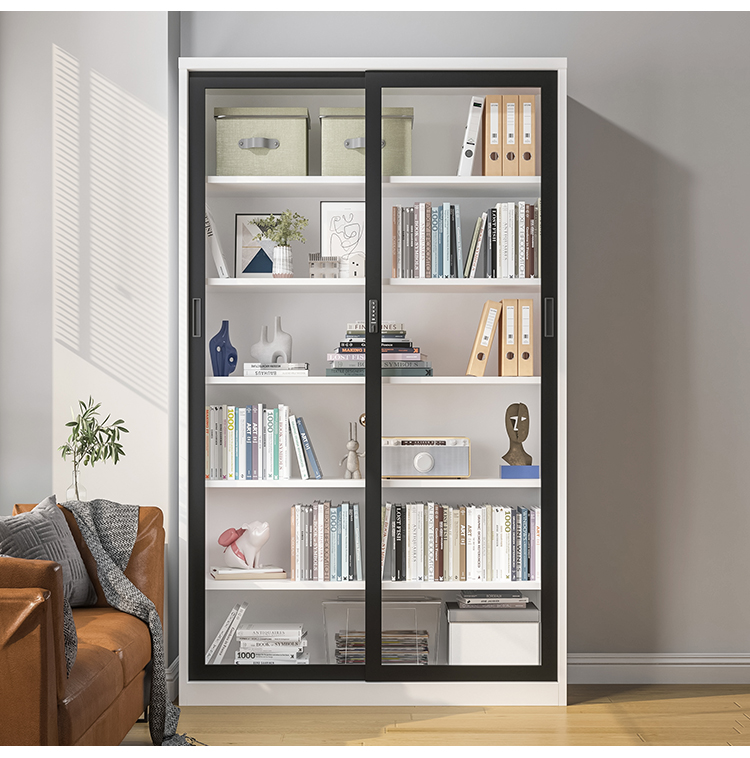煕沐瞳 铁艺书柜玻璃门家用置物柜带锁客厅书房落地储物柜展示柜 空格