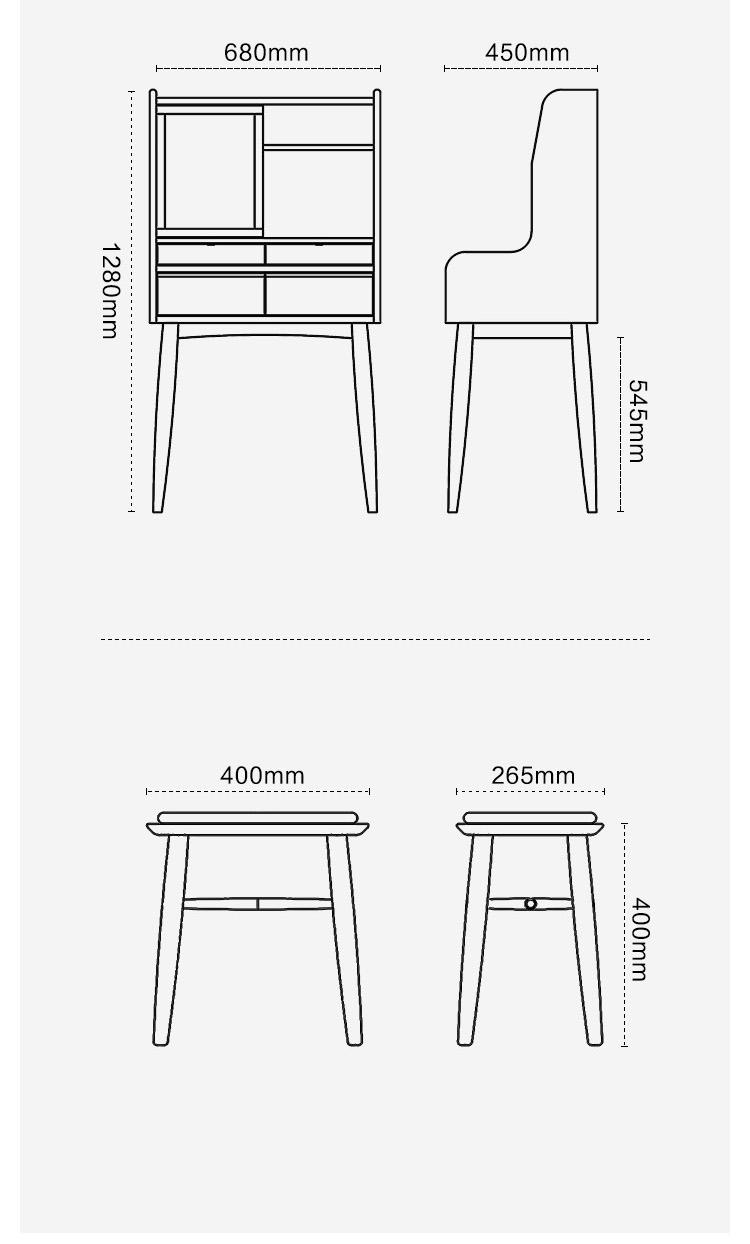 日式实木梳妆台北欧梳妆台卧室小户型化妆桌现代简约樱桃木小型化妆台