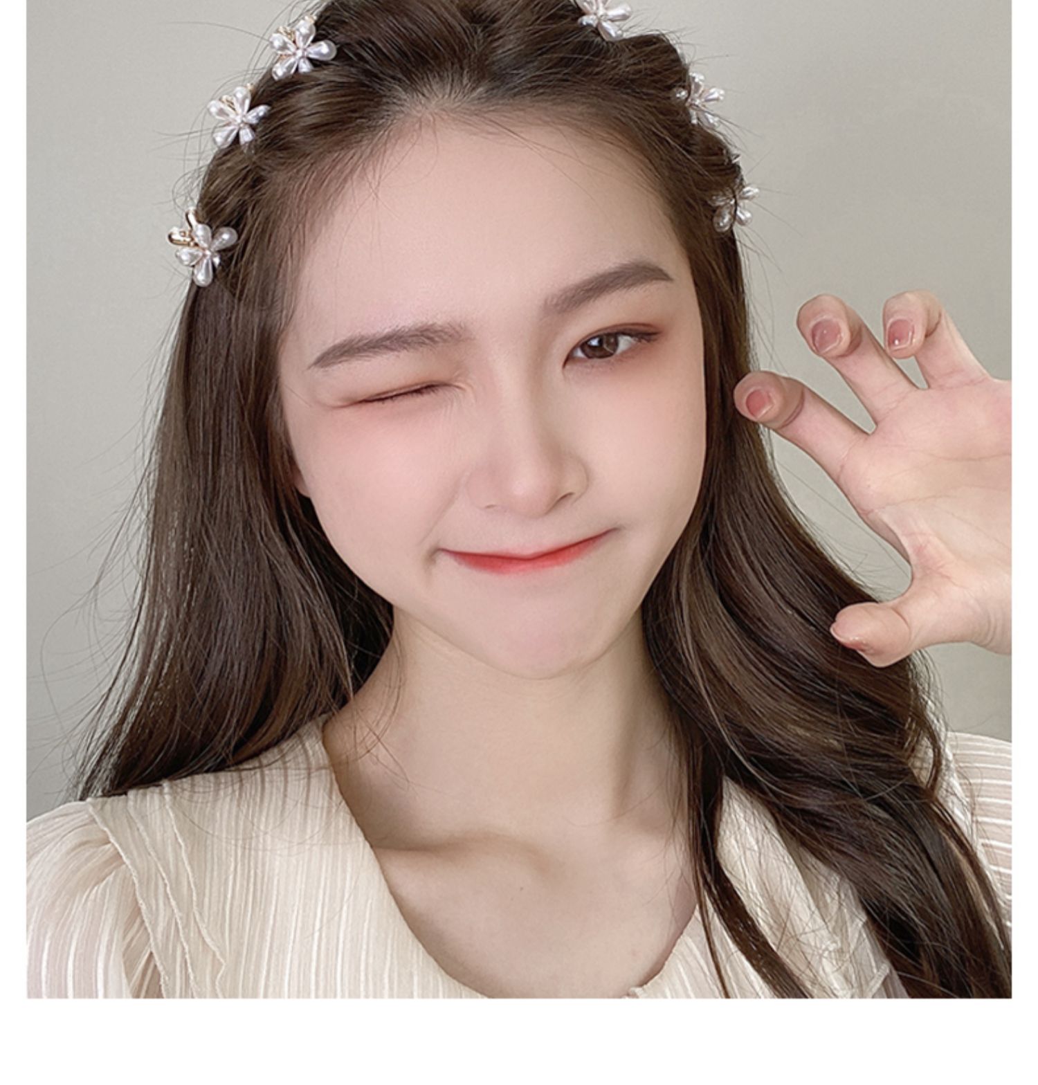 头顶小发夹网红新款珍珠抓夹小巧精致刘海发卡侧边夹子简约 五瓣花-6