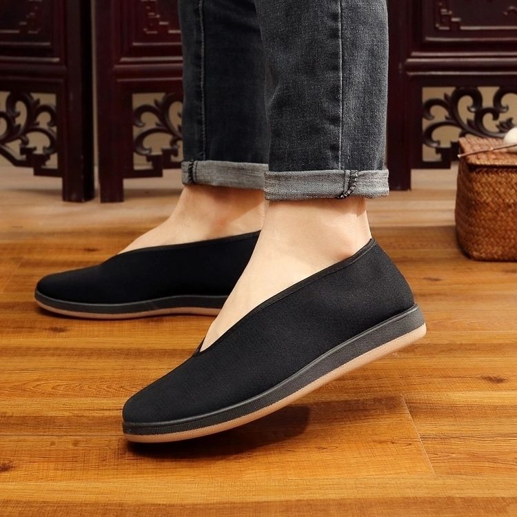 老头鞋元口圆口中老年大号松紧口男鞋春夏老北京布鞋圆口单鞋中老年