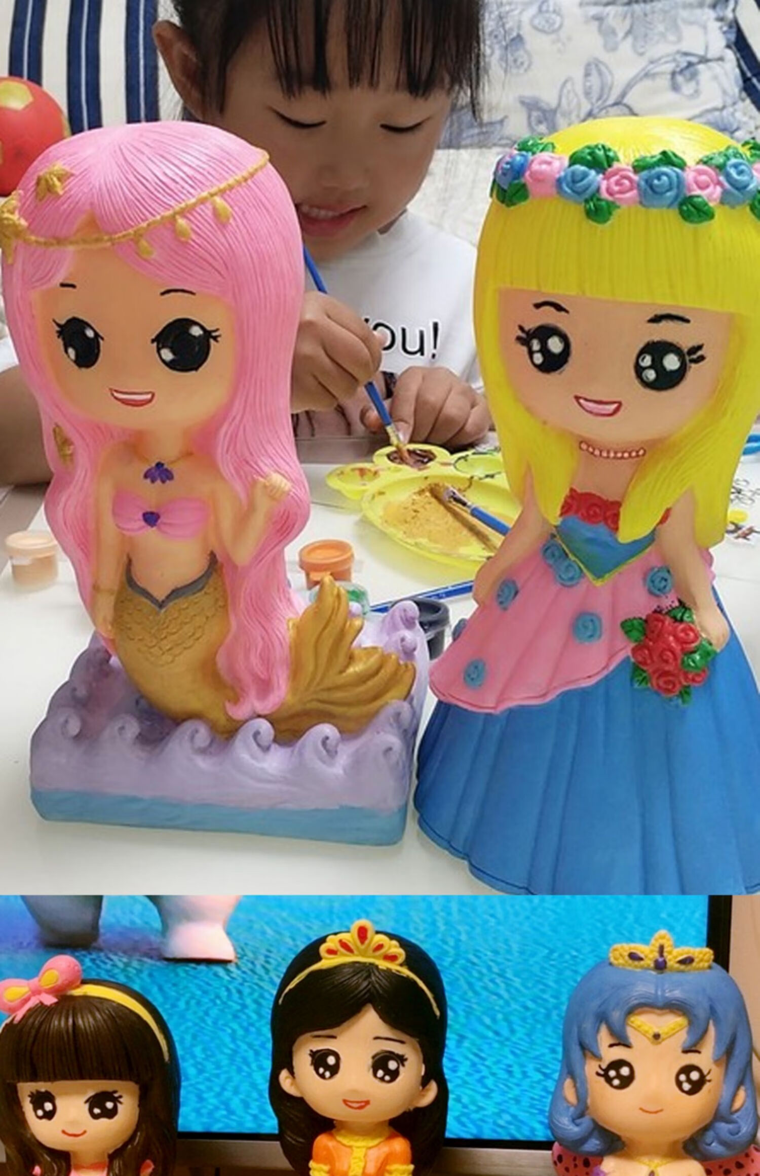 石膏娃娃存钱罐涂色玩具儿童diy手工制作玩偶彩绘画画搪胶公仔女冬皇
