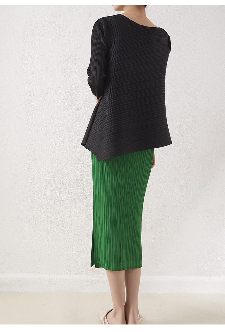 三宅·一生三宅褶皱春夏季女装基础款半身裙中长款一步裙纯色三宅开叉