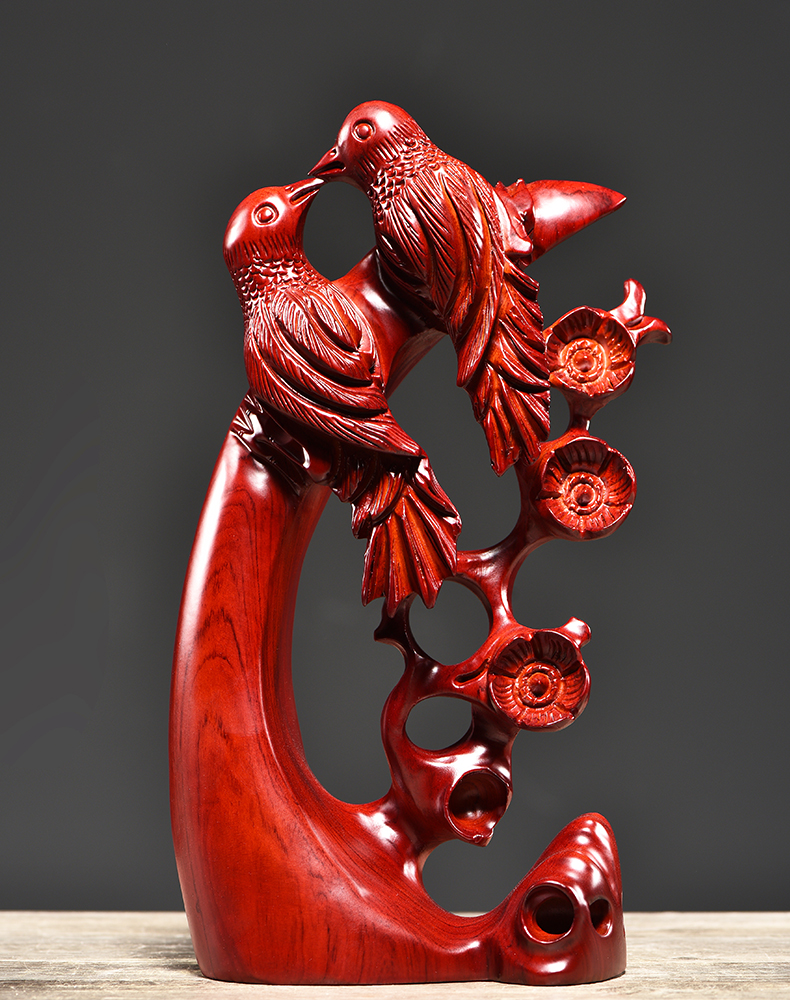 刺史红花梨木雕喜上眉梢摆件实木质根雕喜鹊红木家居装饰乔迁结婚礼品