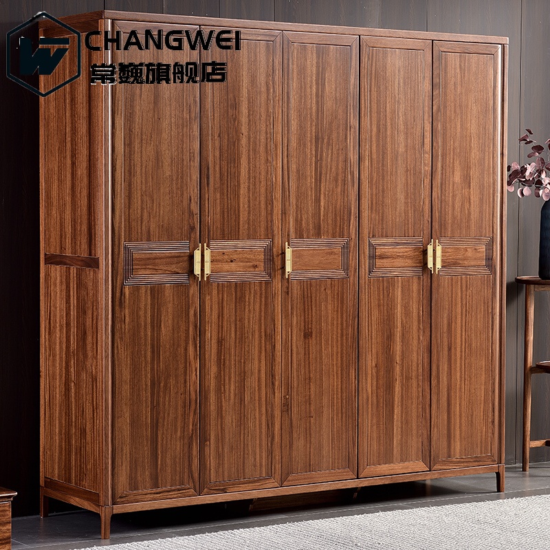 新中式衣柜乌金木四门五门全实木大衣橱现代简约家用卧室原木家具四门