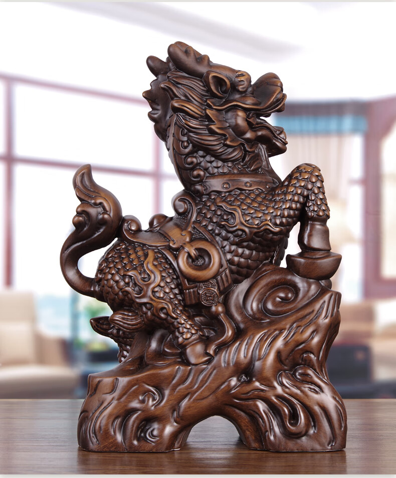 鼎迷 实木雕麒麟摆件一对旺财客厅装饰踩八卦卧室送子公司开业 大号