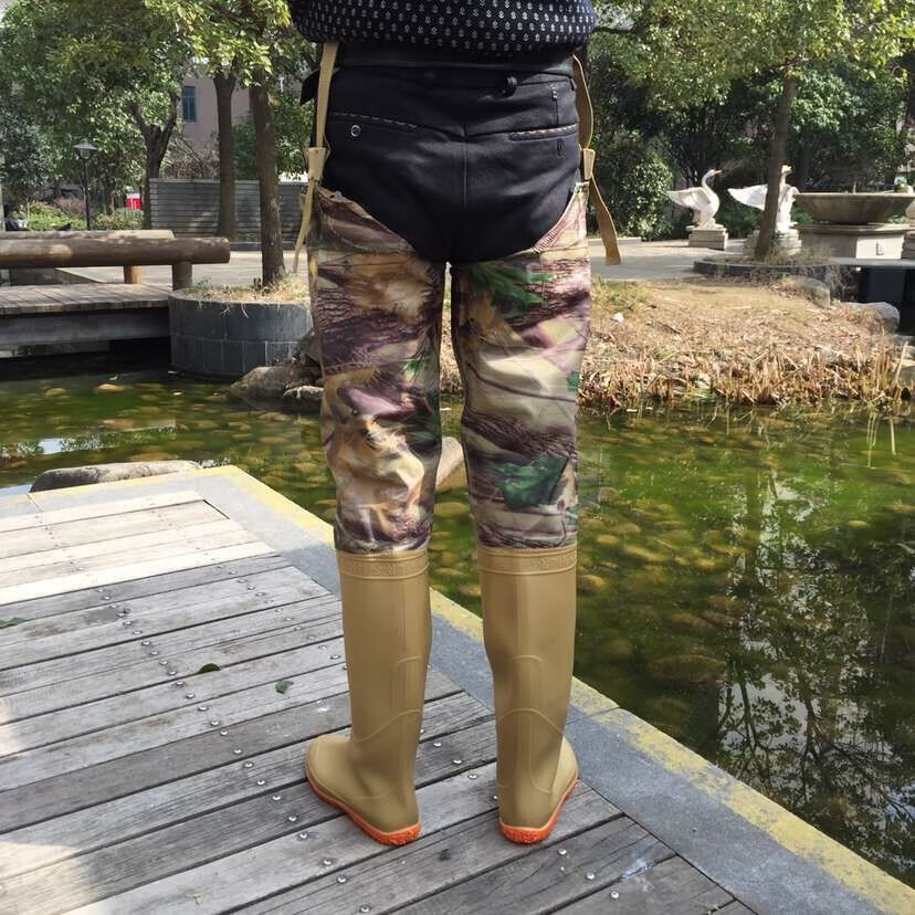 加厚连体雨鞋半身防水捕鱼纯色一体式水靴插秧鞋雨靴水鞋80公分高 1