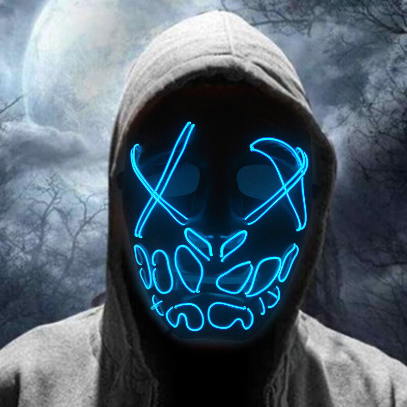 日本鬼武士面具半脸万圣节led发光面具天空侵犯小丑v字天狐狸全脸搞怪