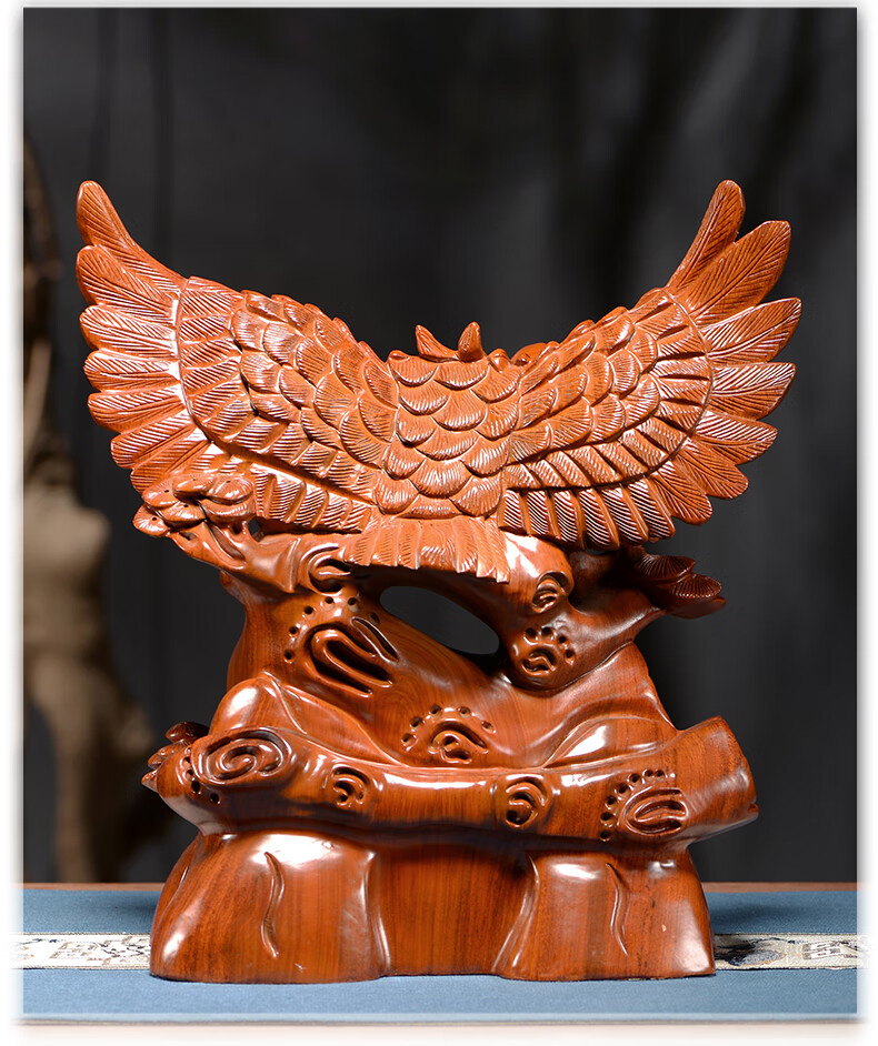 实木大展宏图雄鹰办公家居客厅装饰摆设 花梨木整木雕刻老鹰长32宽12