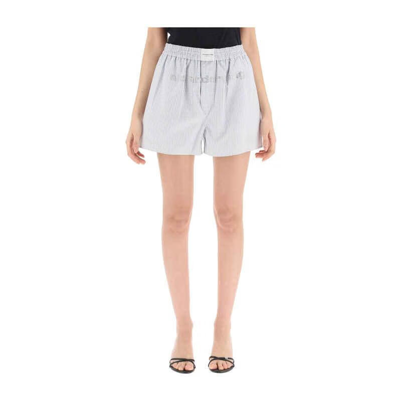 亚历山大王alexander wang 短裤女士奢侈品棉质格纹水晶徽标平角短裤