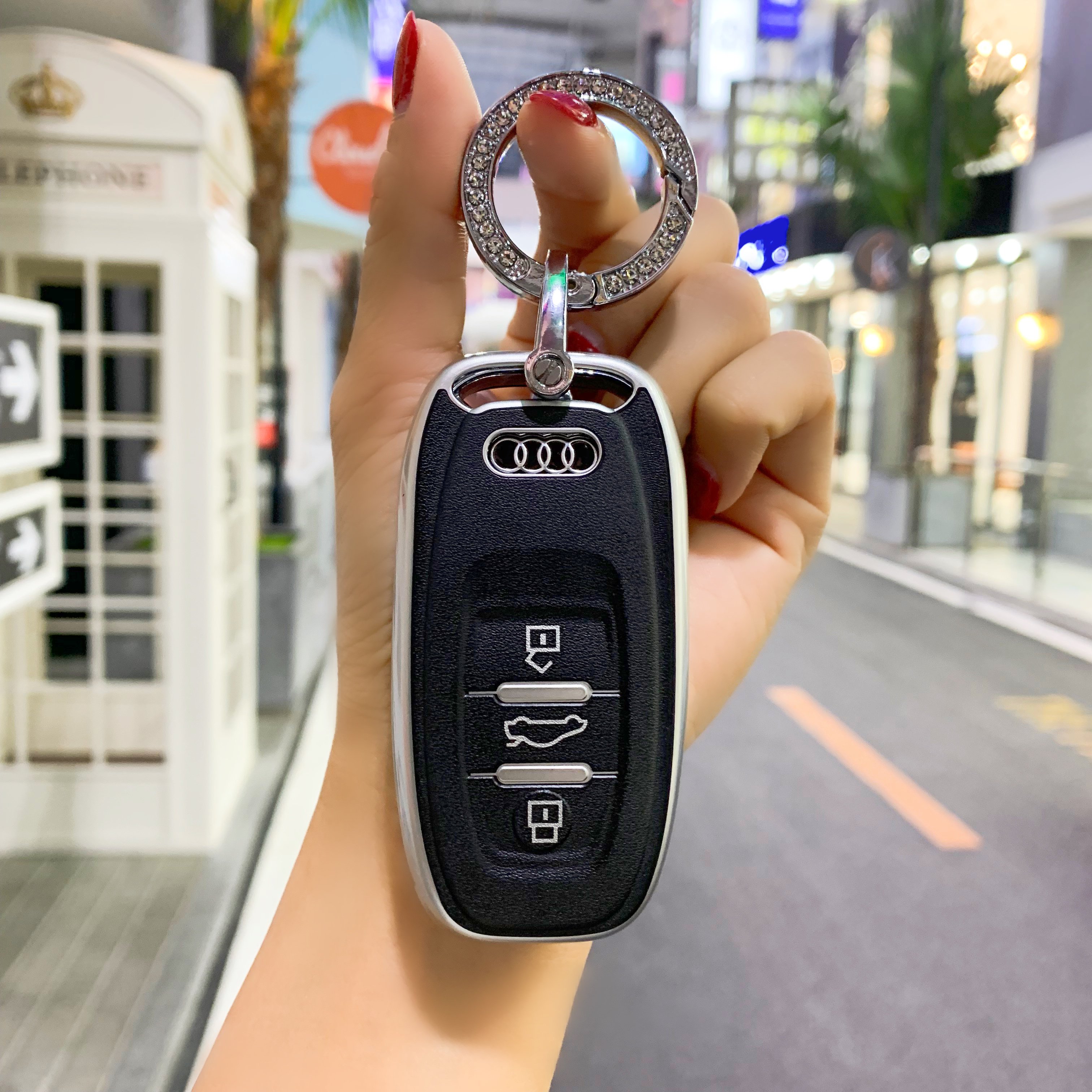 la3/q3q7车钥匙包a6l扣a7a8保护壳21款 奥迪a款白色 【白钻绳 钻环】