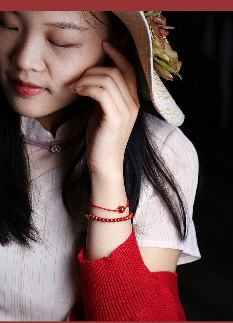 天然原矿朱砂手链女本命年转运平安饰品红色牛年紫金砂手串 999黄金