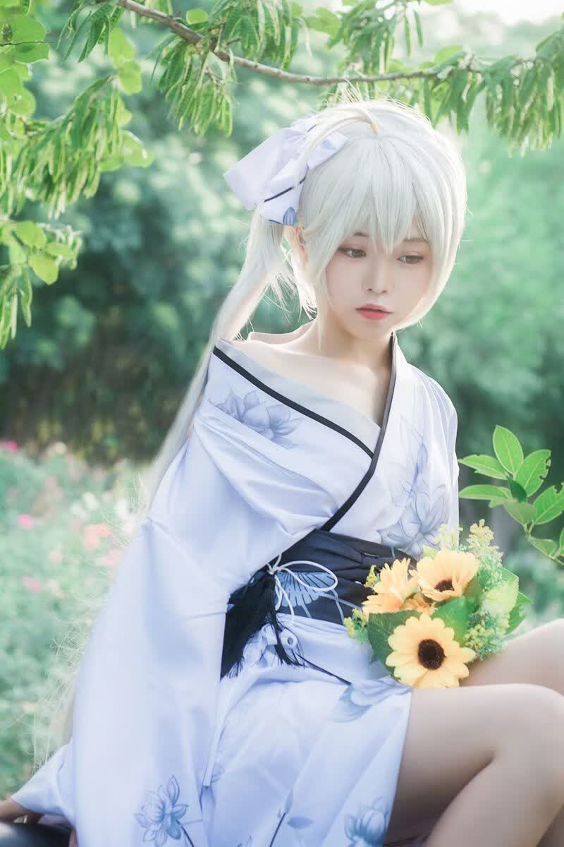 穹妹cos服缘之空春日野穹白色和服浴衣cosplay装女动漫全套 穹妹和服