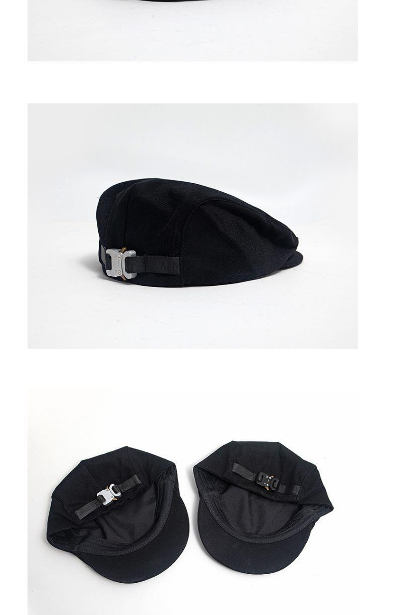 反戴贝雷帽男设计师款金属机械塔扣日系古着黑色前进帽两戴鸭嘴贝雷帽