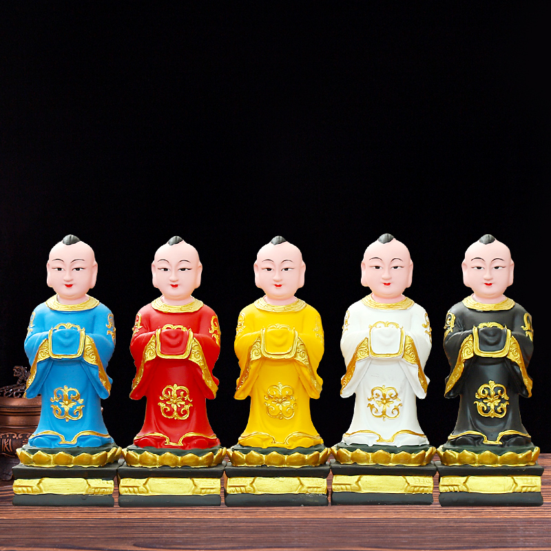 华音殿 五方童子20厘米彩绘店铺家用客厅供奉摆件树脂佛像小童子五灵