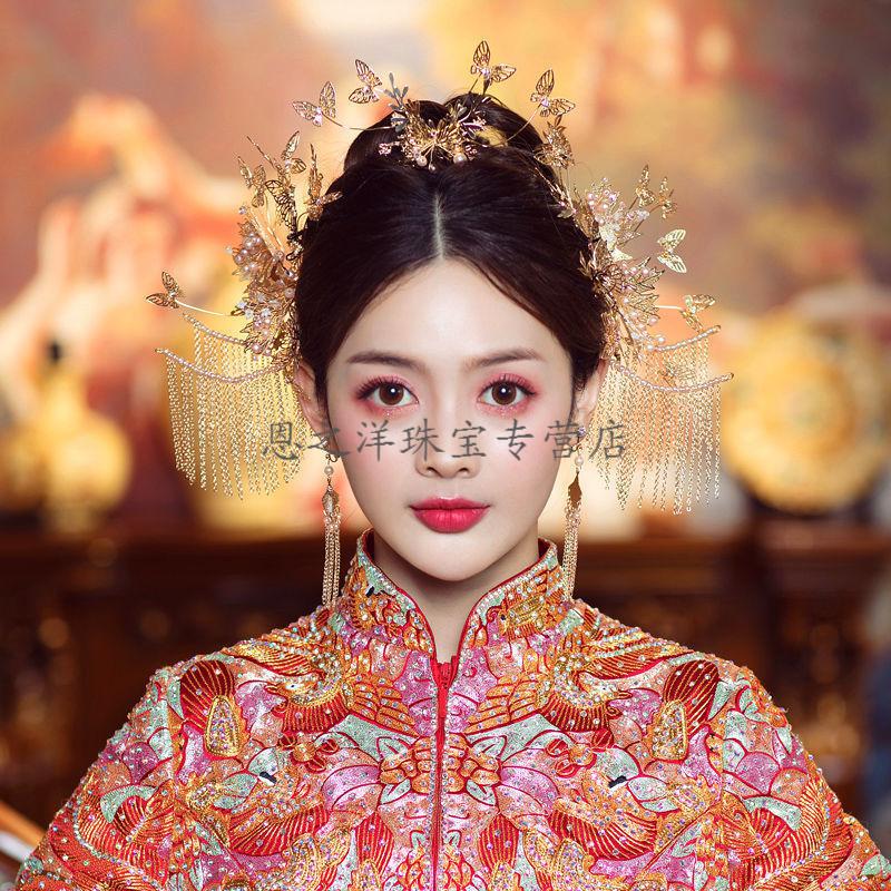 新款新娘妆头秀禾头饰简单大气凤冠霞帔中式结婚秀禾服婚礼发饰秀禾