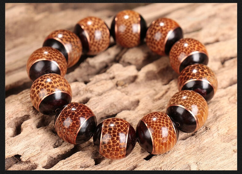 【官方旗舰】冠莎天/然龙血金丝竹满鱼子纹佛珠手串手链镶紫檀男女款