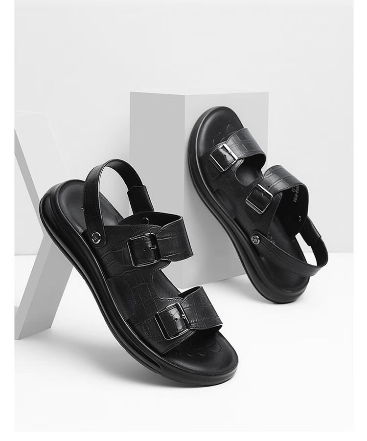 梦特娇男鞋夏季新品透气男士凉鞋头层牛皮拖鞋男休闲百搭沙滩鞋男轻便