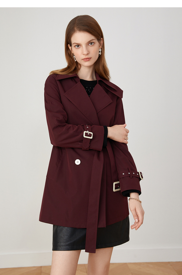 yiner音儿女装2021秋季新款风衣外套 酒红 42