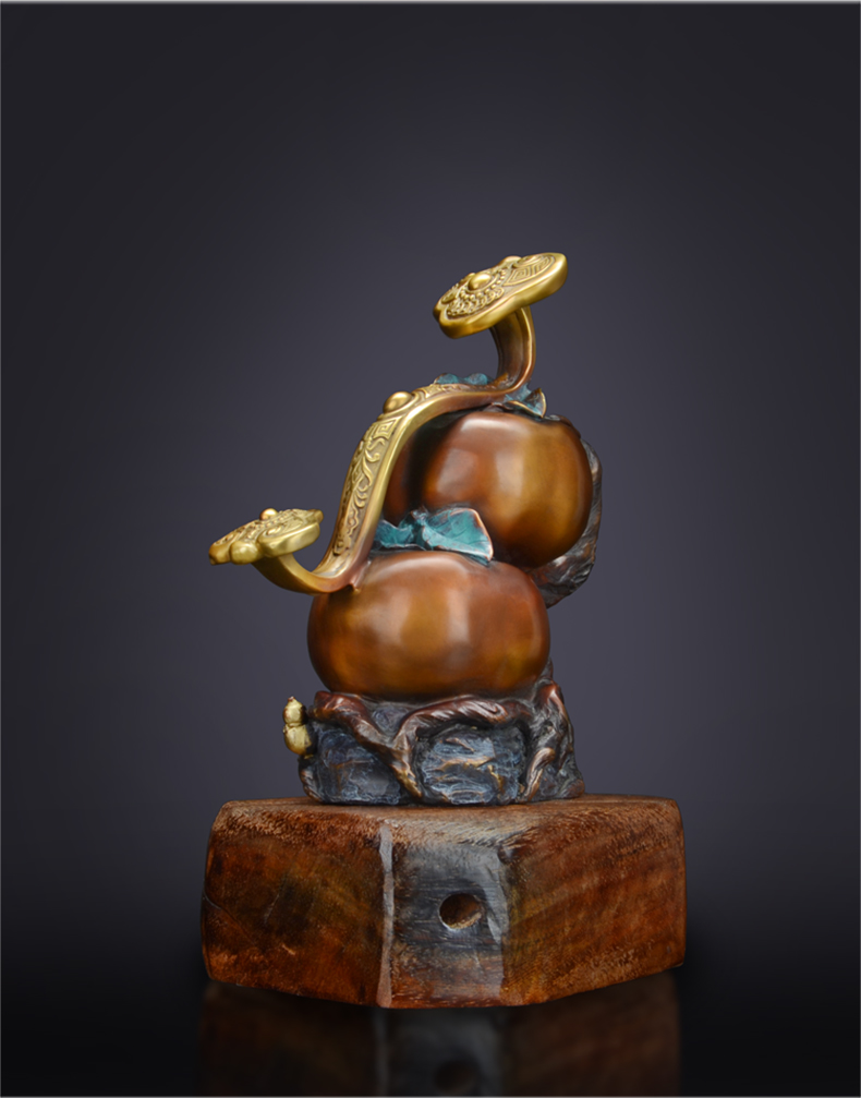 法莱居铜大师傅 黄铜柿柿事事如意工艺品摆件新中式客厅电视柜家居