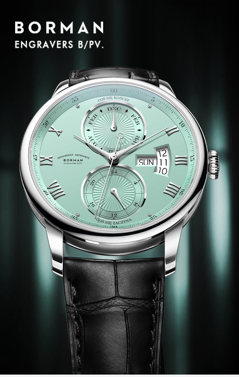 柏曼borman手表男机械自动飞轮皮带男士手表防水瑞表风格商务休闲腕表